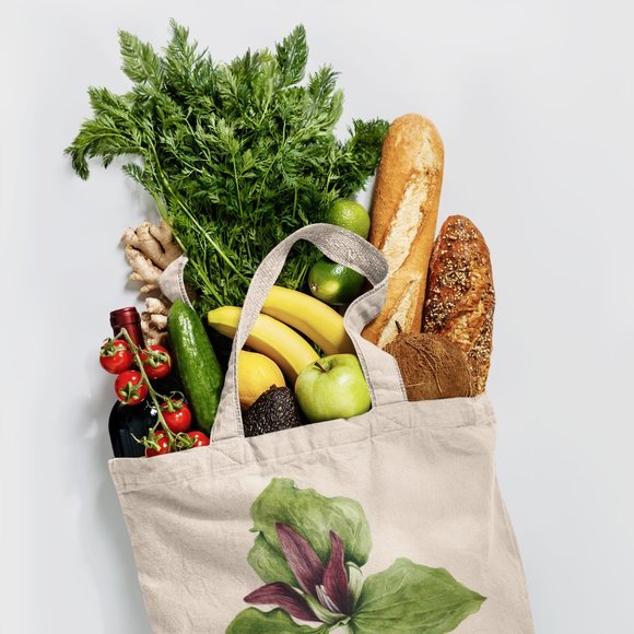 Giant Trillium Vintage Watercolor Floral Print Graphic Canvas Tote Bag - Picture 4 of 5